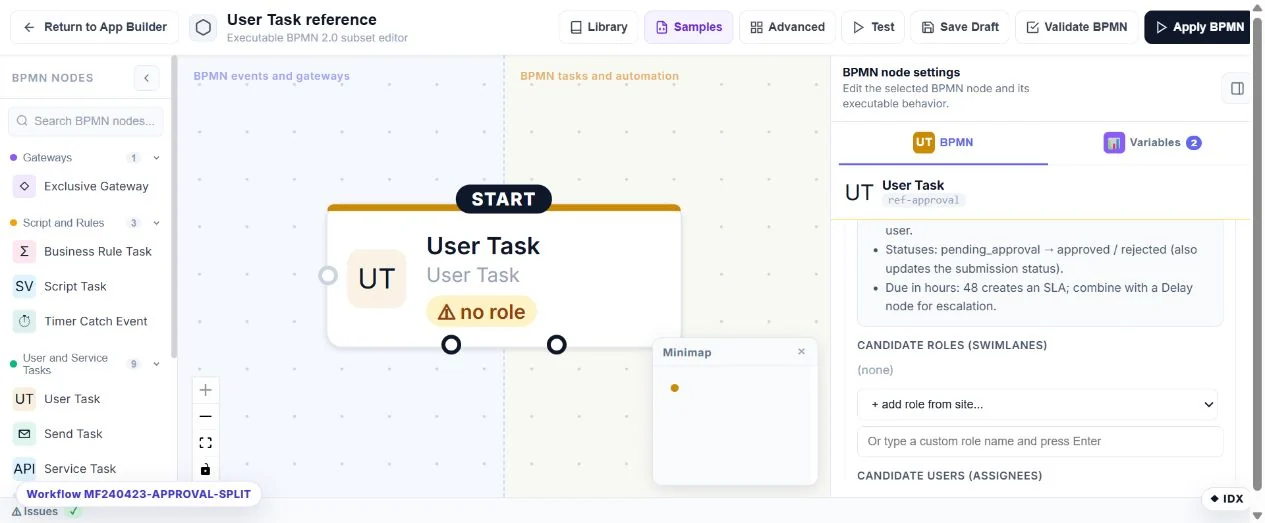 User Task: configuration in the running Umbraco MegaForm builder
