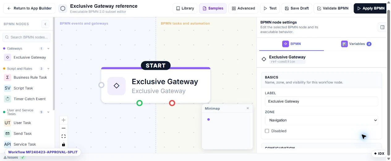 Exclusive Gateway: configuration in the running Umbraco MegaForm builder