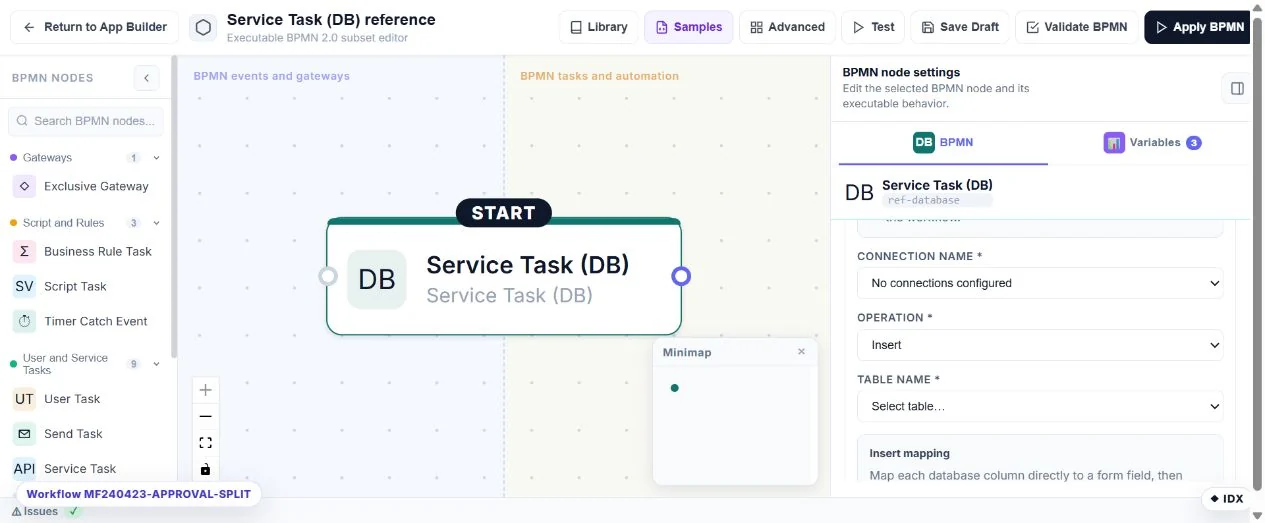 Service Task (DB): configuration in the running Umbraco MegaForm builder