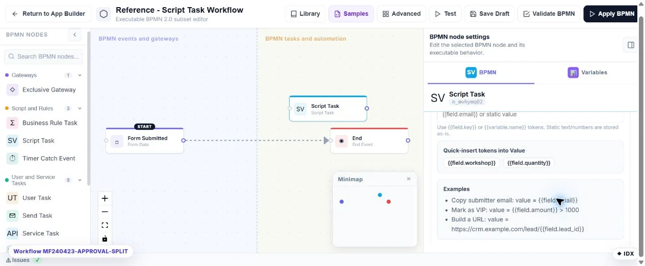 Script Task: configuration in the running Umbraco MegaForm builder