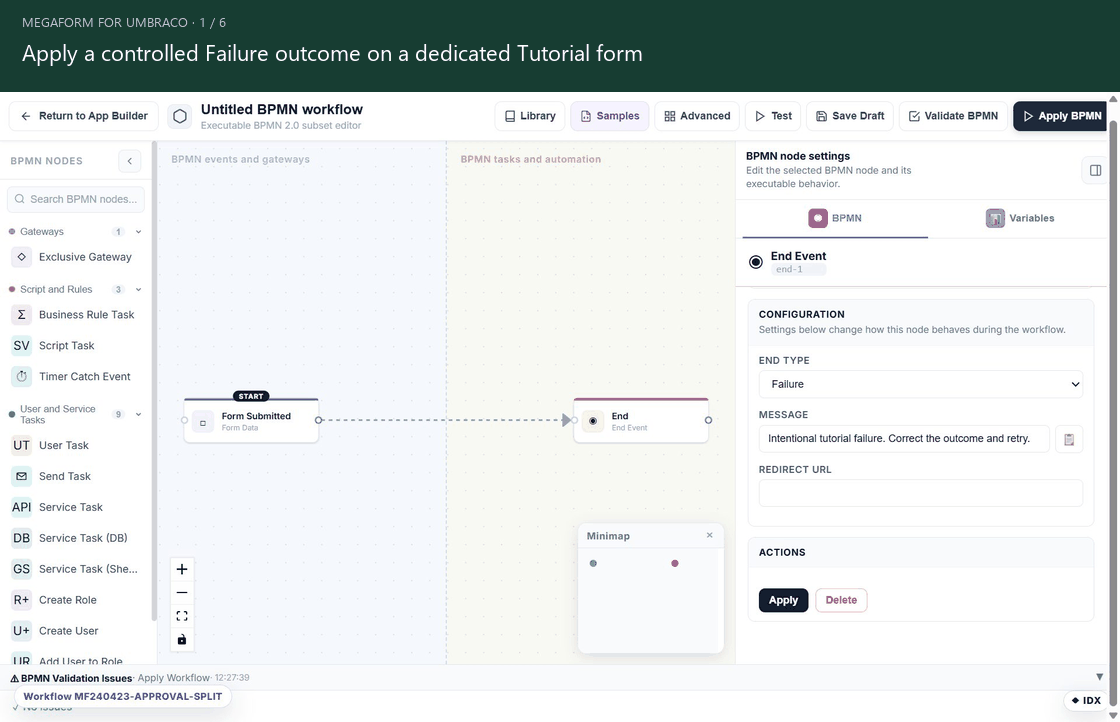 Inspect a failed workflow, correct its outcome and retry the execution