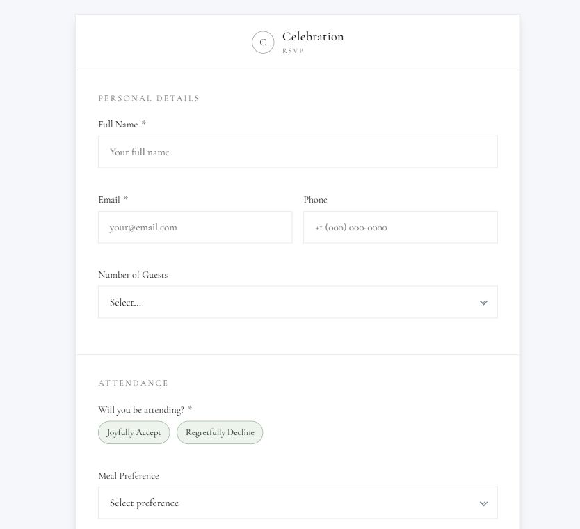 Celebration RSVP — Simple on Umbraco