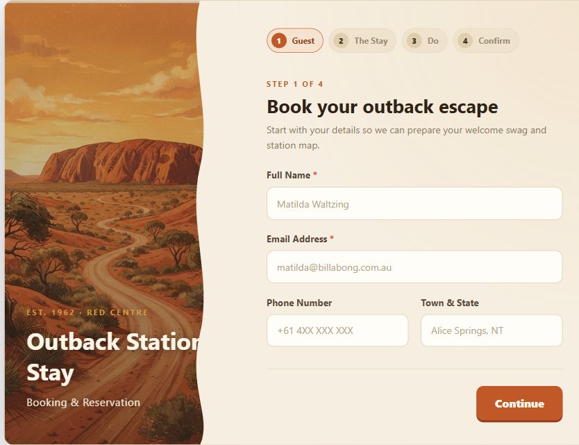 Outback Station Stay Booking on Umbraco