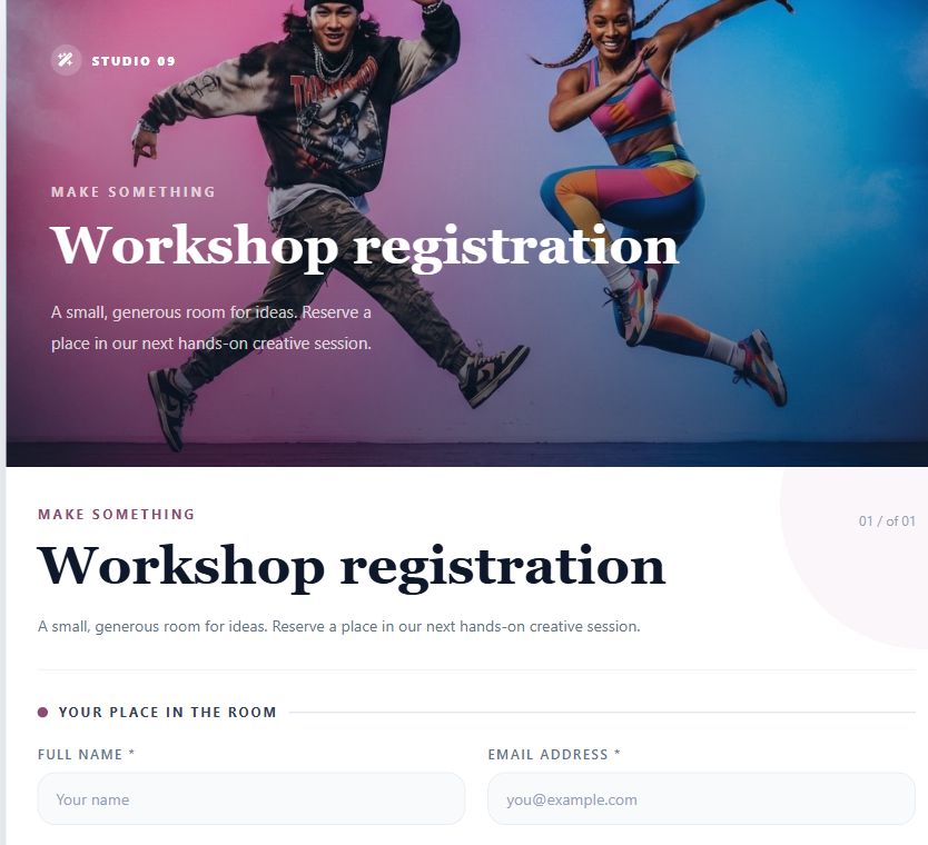 Creative Workshop Registration on Umbraco