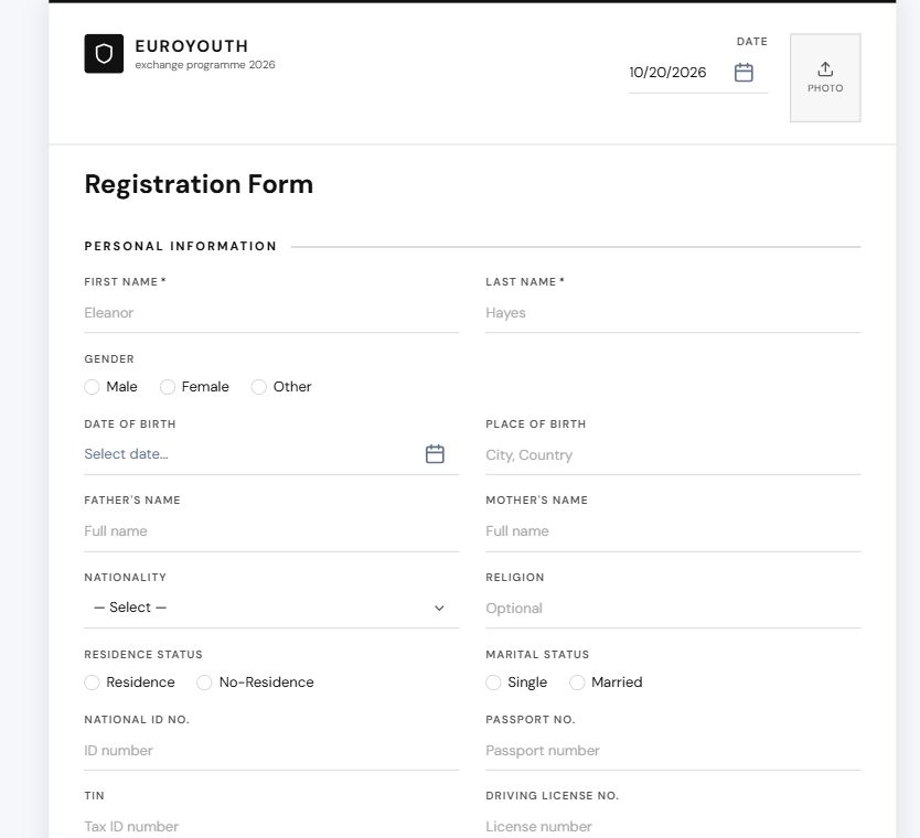 EuroYouth Document Registration on Umbraco