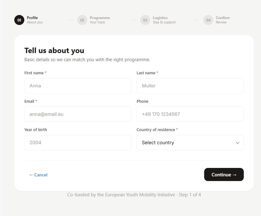 EuroYouth 2026 Application on Umbraco