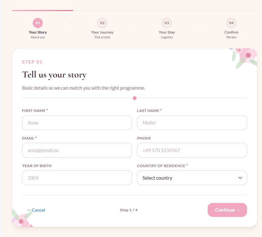 EuroYouth Floral Application on Umbraco