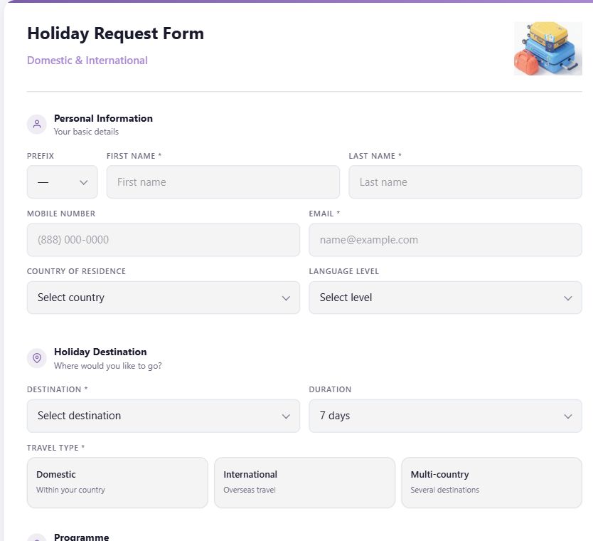 Holiday Request Form on Umbraco