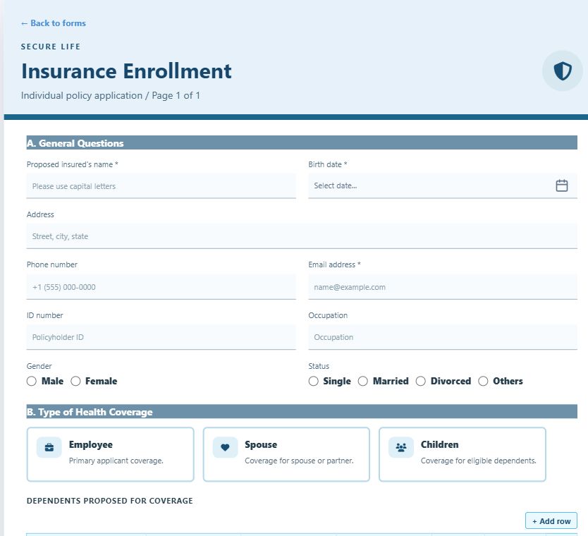 Insurance Enrollment on Umbraco
