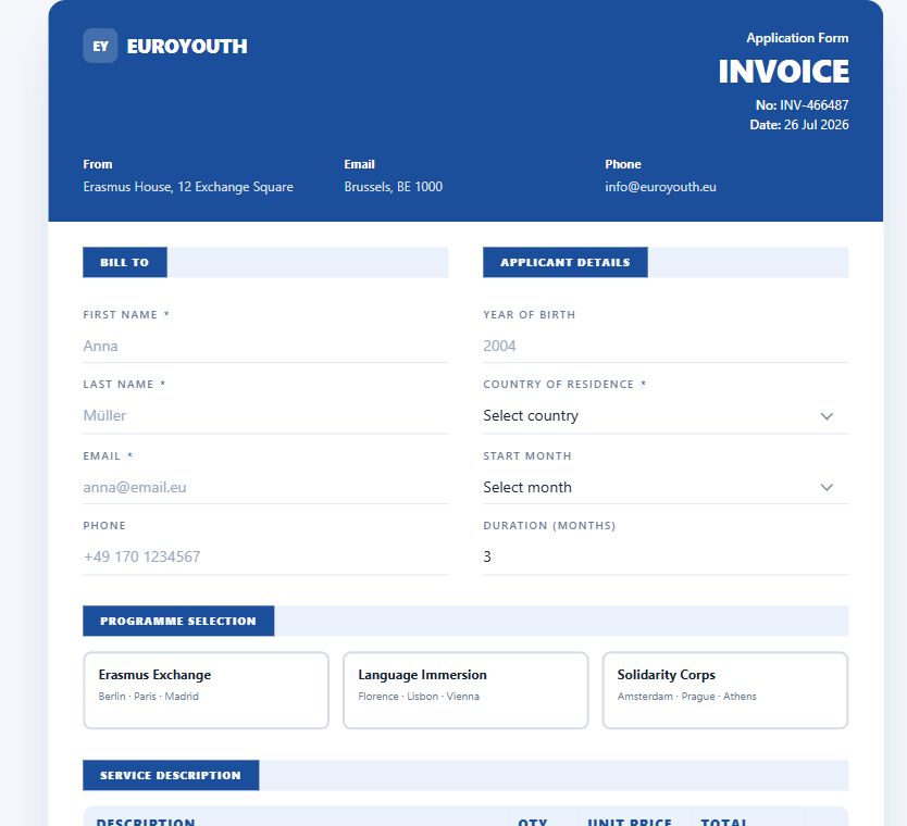 Invoice Blue — Programme Application on Umbraco
