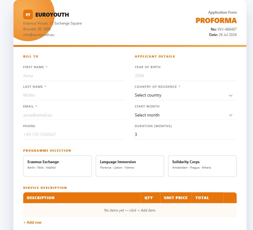 Invoice Orange — Programme Application on Umbraco