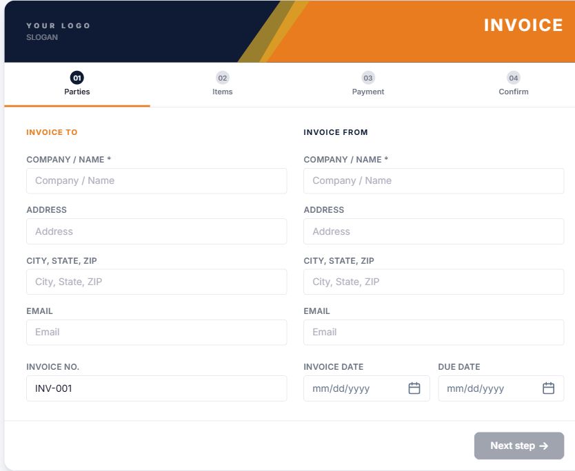 Invoice Request — Navy & Orange on Umbraco