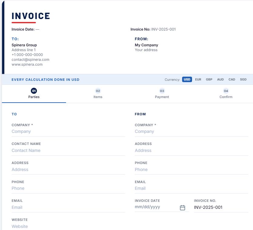 Spinera Invoice — Blue on Umbraco