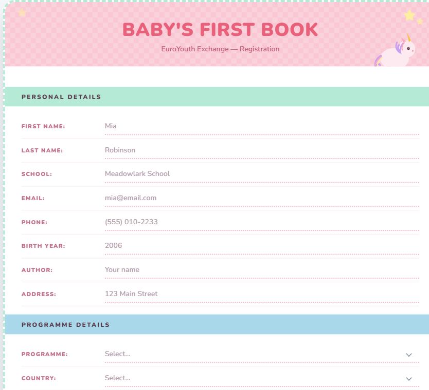 Baby's First Book — Registration on Umbraco