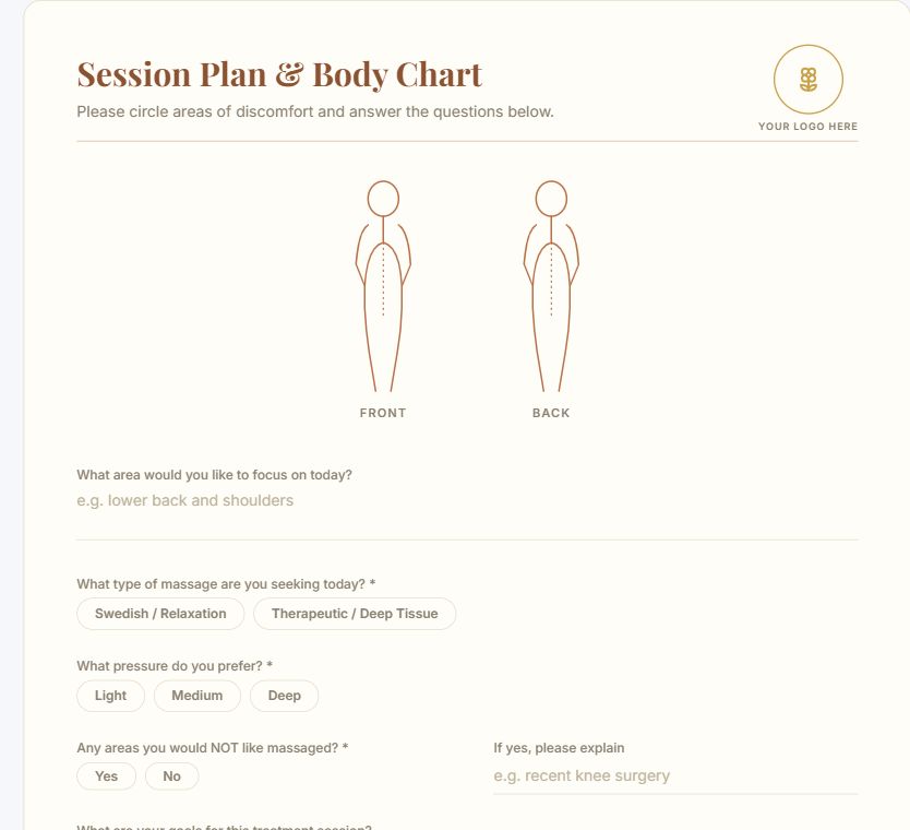 Massage Session Plan & Body Chart on Umbraco