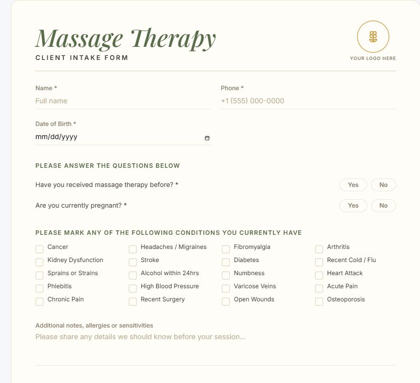 Massage Therapy — Client Intake on Umbraco