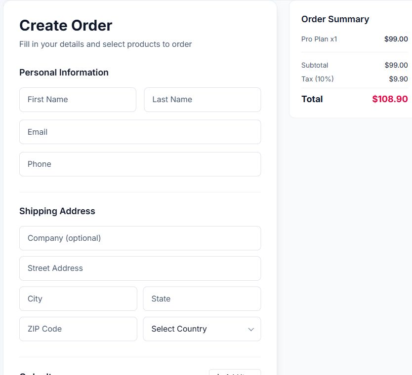 Create Order on Umbraco