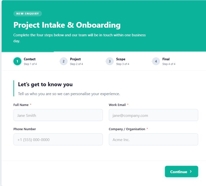 Project Intake & Onboarding on Umbraco