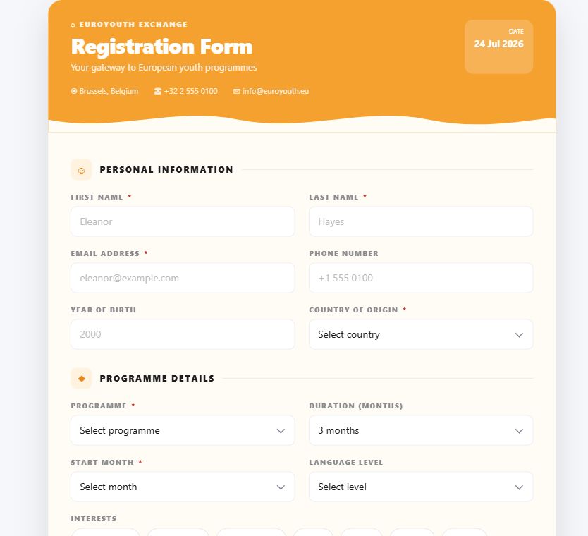 EuroYouth Estate Registration on Umbraco