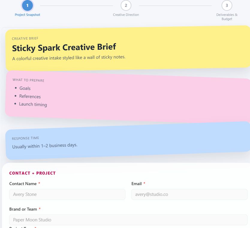 Sticky Spark Creative Brief on Umbraco