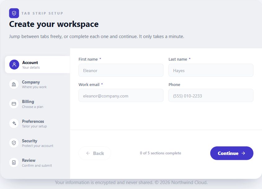 Vertical Tab Strip Account Setup on Umbraco