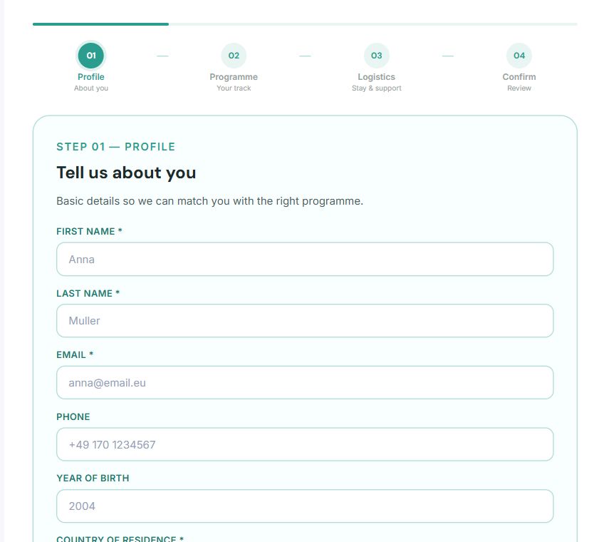 EuroYouth Teal Brochure Application on Umbraco