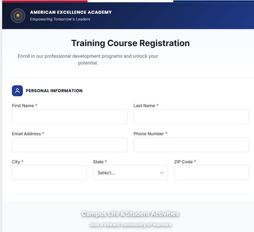 Training Course Registration on Umbraco