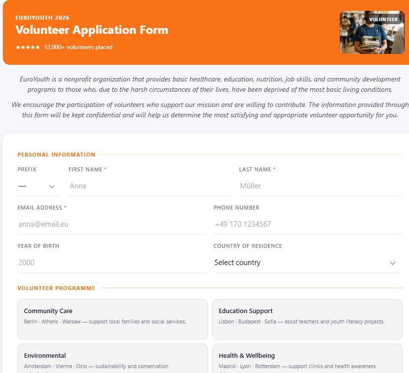 Volunteer Application Form on Umbraco