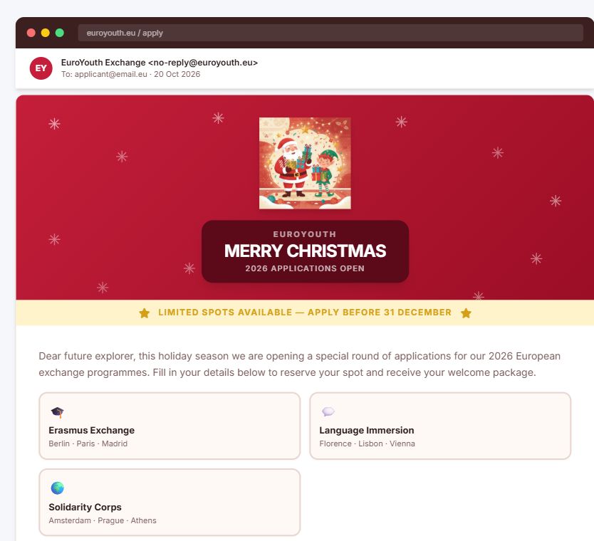 EuroYouth Christmas — 2026 Applications on Umbraco