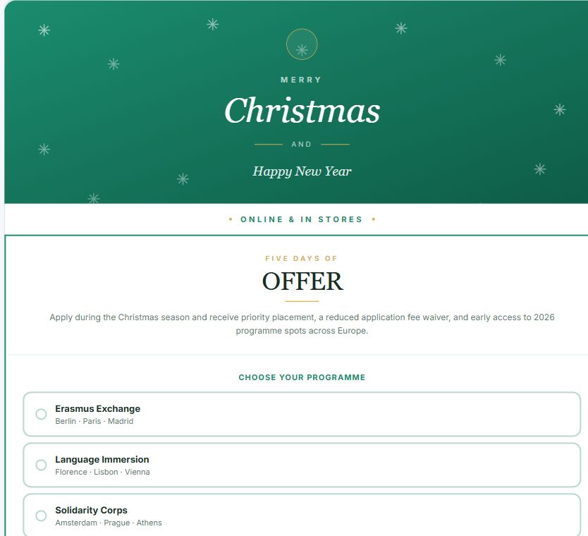 Christmas Offer — EuroYouth Application on Umbraco