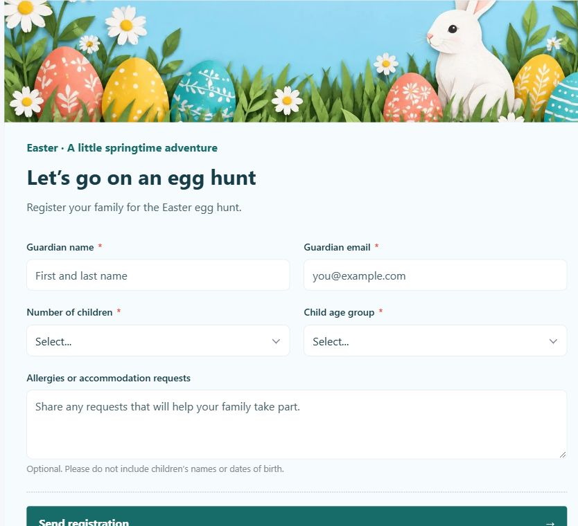 Easter Egg Hunt Registration on Umbraco