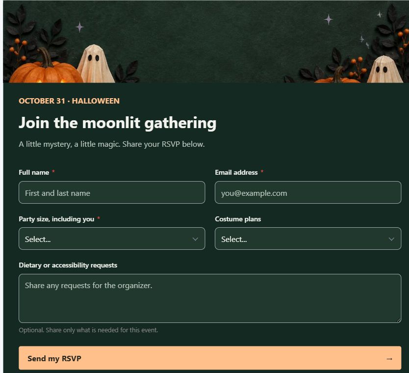 Halloween Moonlit RSVP on Umbraco